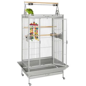 A cage with a useful play top section Has perches, feeding bowls, tray and more Large locks help your Parrot feel secure Suitable for African Grey, Conure, Cockatoo and more Standard Delivery Only (Monday – Friday, excluding Bank Holidays)